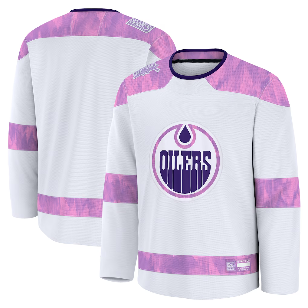 Elroe E.Oilers White 2024 Hockey Fights Cancer Practice Jerseys
