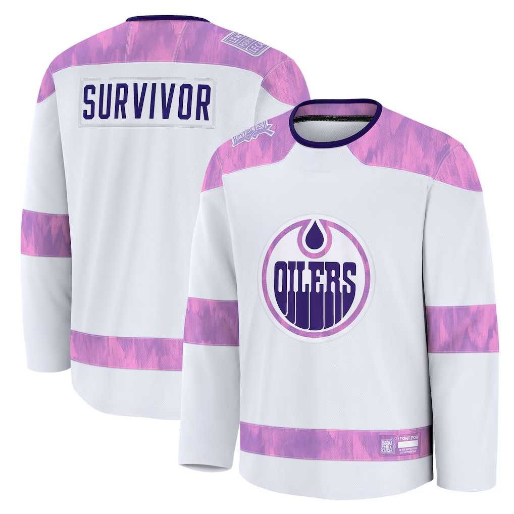Elroe E.Oilers White Hockey Fights Cancer Survivor Practice Jerseys
