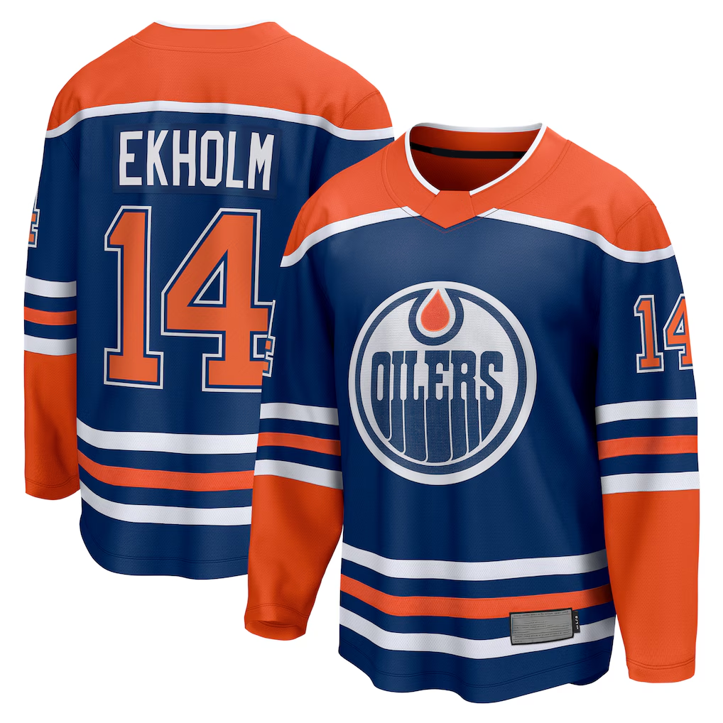 Elroe E.Oilers #14 Mattias Ekholm Royal Home Breakaway Jerseys