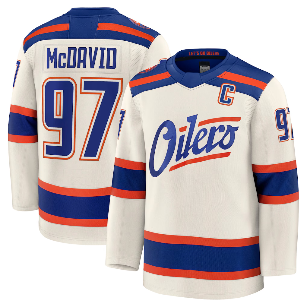 Elroe E.Oilers #97 Connor McDavid Light Beige Alternate Premium Jerseys