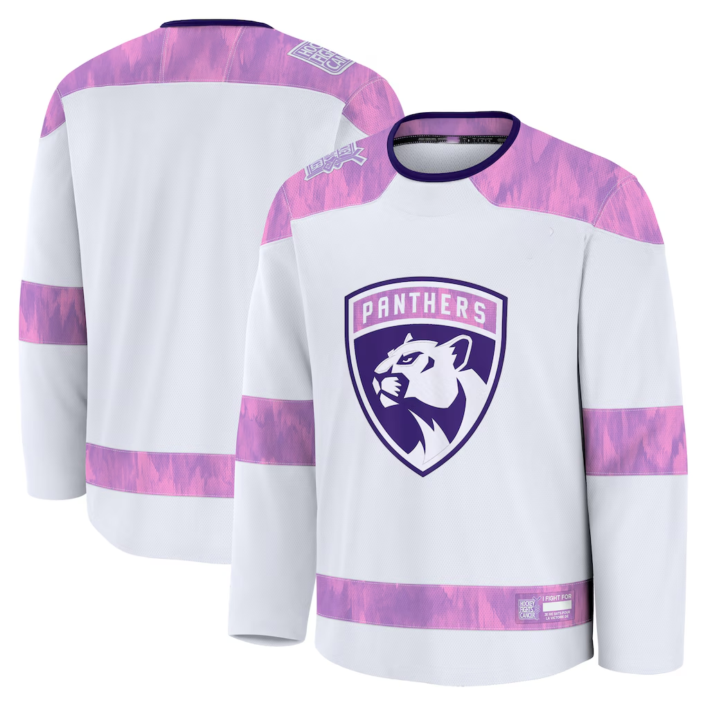 Elroe F.Panthers White 2024 Hockey Fights Cancer Practice Jerseys