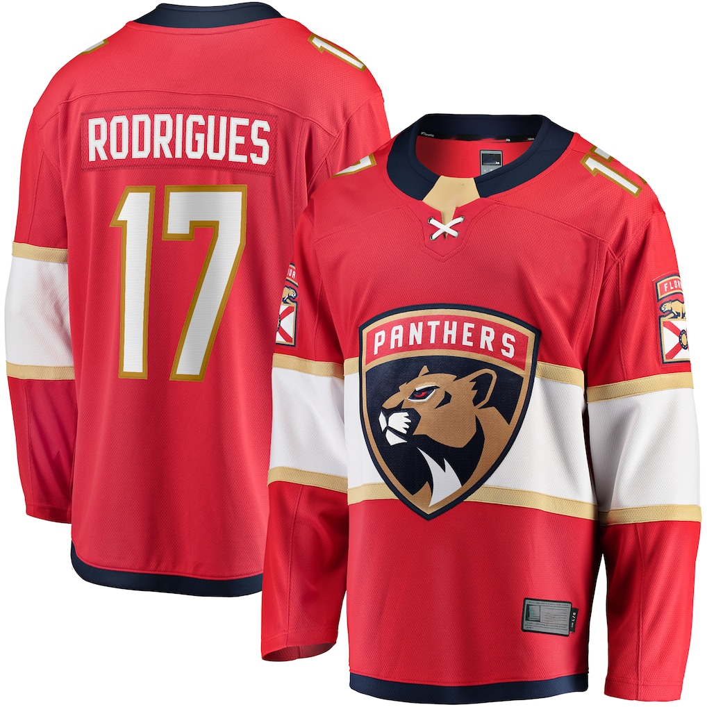 Elroe F.Panthers #17 Evan Rodrigues Red Home Breakaway Jerseys