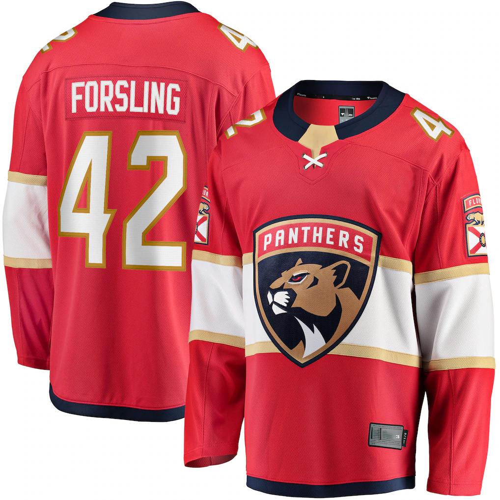 Elroe F.Panthers #42 Gustav Forsling Red Home Breakaway Player Jerseys