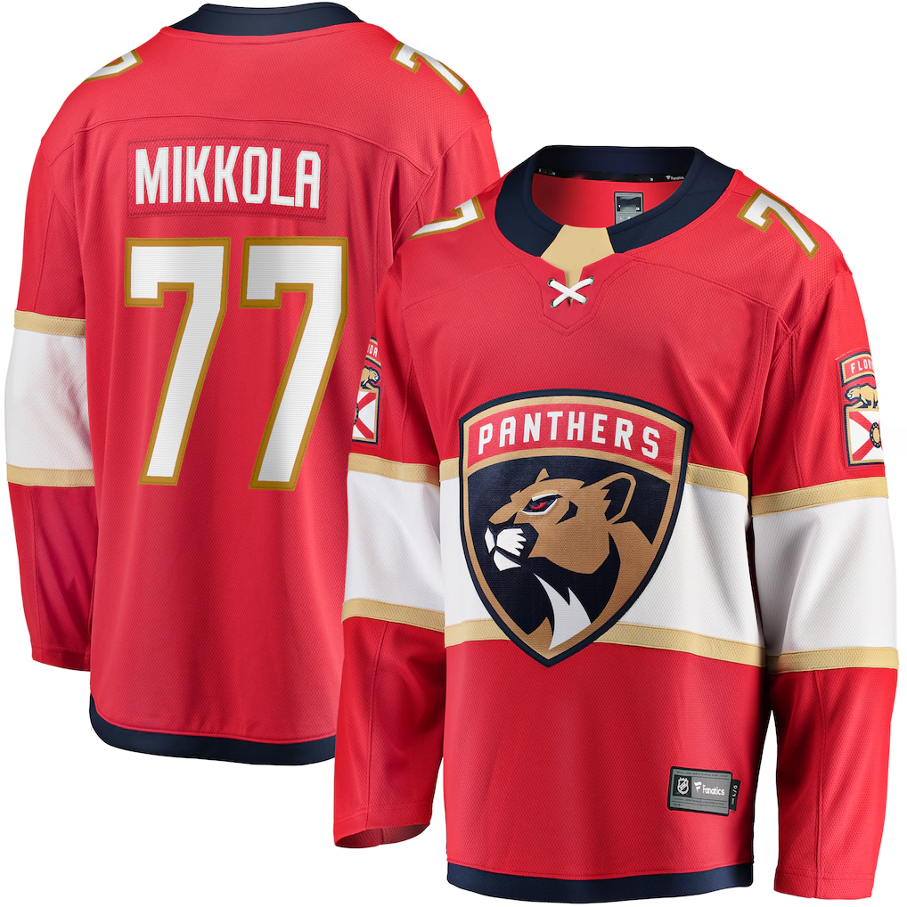 Elroe F.Panthers #77 Niko Mikkola Red Premier Breakaway Player Jerseys