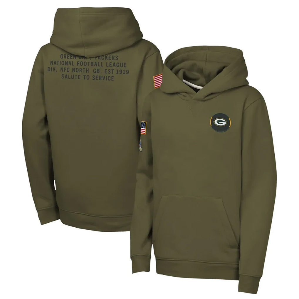 Elroe GB.Packers Olive Salute to Service Pullover Hoodies Limited Blank Player Stitched Jerseys