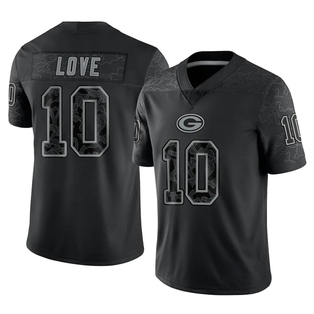 Elroe GB.Packers #10 Jordan Love Player Black Reflective Limited Home Game Stitched Jerseys