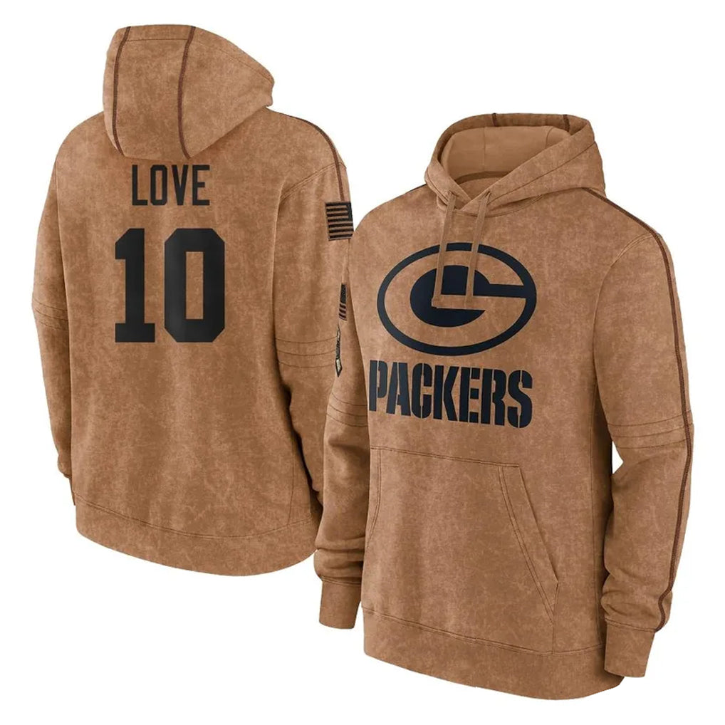 Elroe GB.Packers #10 Jordan Love Player Brown Salute to Service Hoodies Limited Game Stitched Jerseys