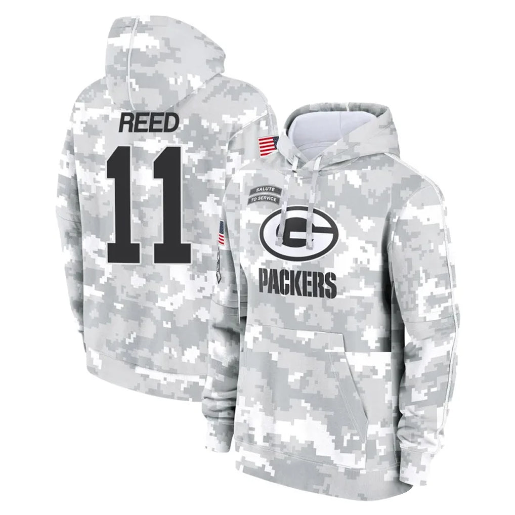 Elroe GB.Packers #11 Jayden Reed Player Arctic Camo Salute to Service Hoodies Limited Game Stitched Jerseys