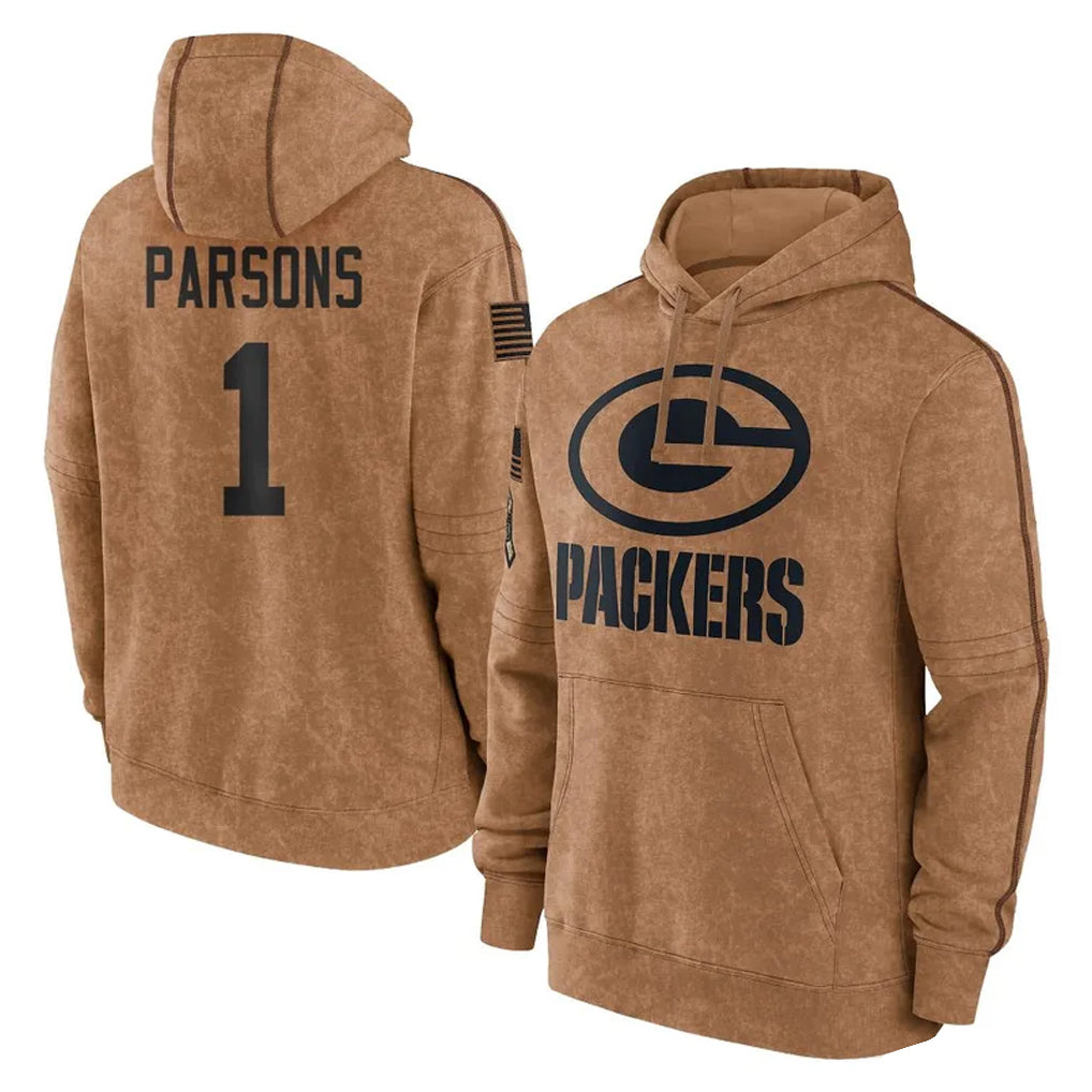 Elroe GB.Packers #1 Micah Parsons Player Brown Salute to Service Hoodies Limited Game Stitched Jerseys