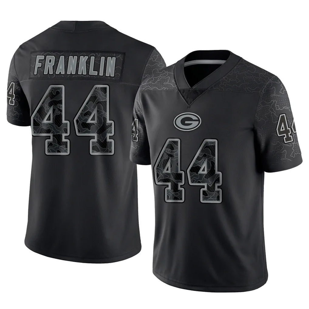 Elroe GB.Packers #44 Zaire Franklin Player Black Reflective Limited Home Game Stitched Jerseys