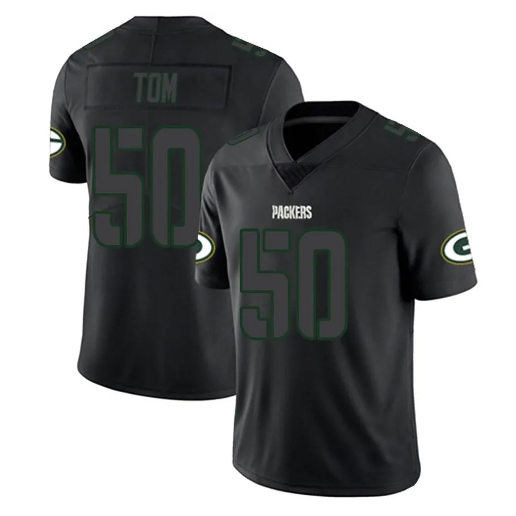 Elroe GB.Packers #50 Zach Tom Player Black Impact Limited Home Game Stitched Jerseys