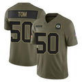 Elroe GB.Packers #50 Zach Tom Player Olive 2025 Salute To Service Limited Home Game Stitched Jerseys