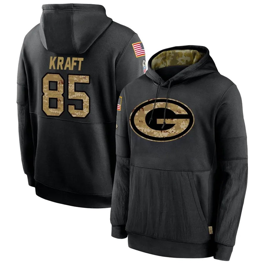 Elroe GB.Packers #85 Tucker Kraft Player Black Salute To Service Hoodies Game Stitched Jerseys