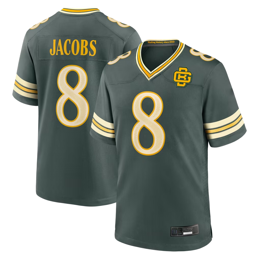Elroe GB.Packers #8 Josh Jacobs Green 2026 Rivalries Collection Game Stitched Jerseys