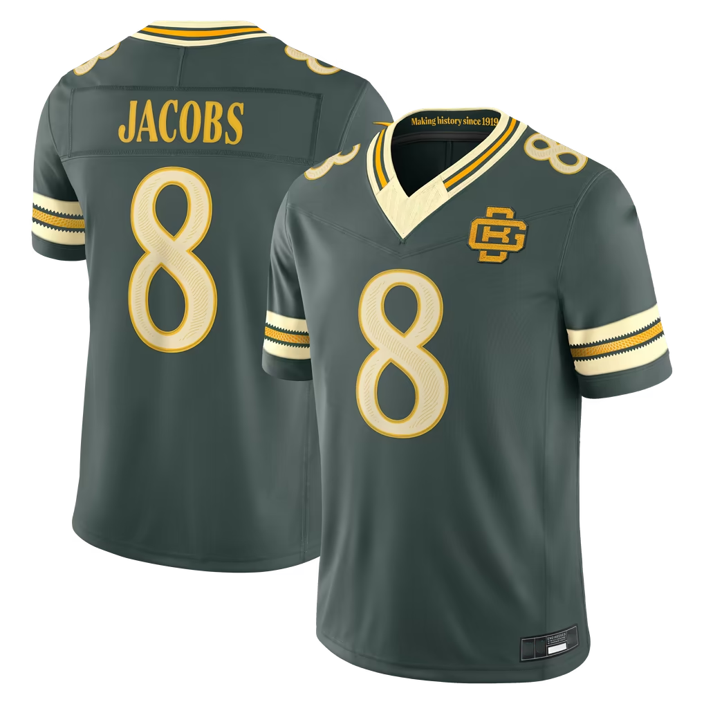 Elroe GB.Packers #8 Josh Jacobs Green 2026 Rivalries Collection Limited Stitched Jerseys