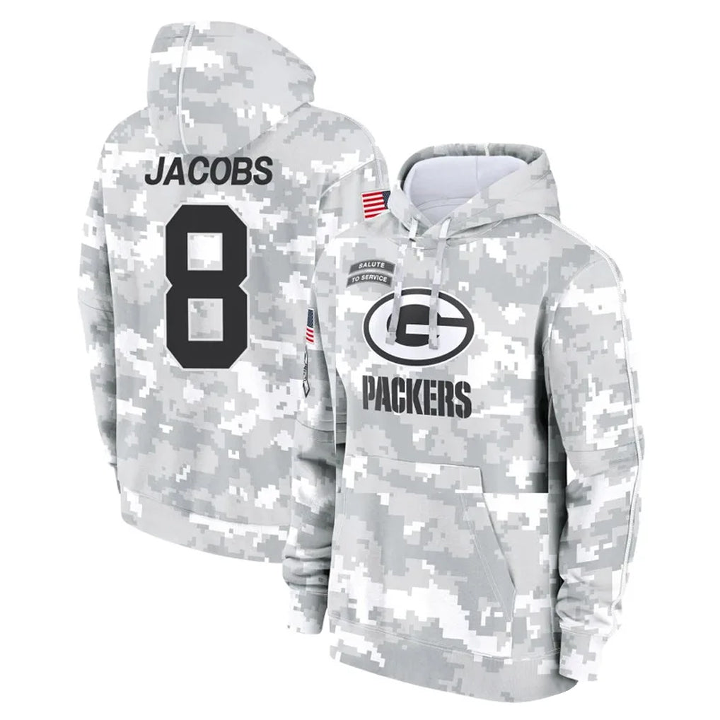 Elroe GB.Packers #8 Josh Jacobs Player Arctic Camo Salute to Service Hoodies Limited Game Stitched Jerseys