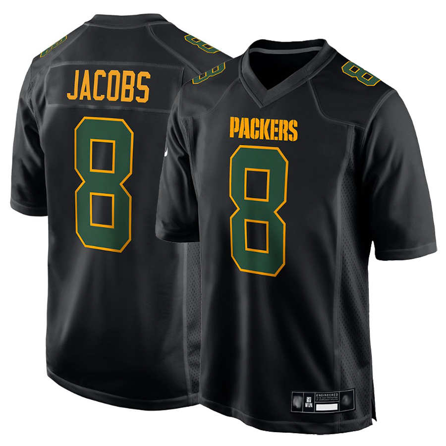 Elroe GB.Packers #8 Josh Jacobs Player Black Fashion Game Stitched Jerseys