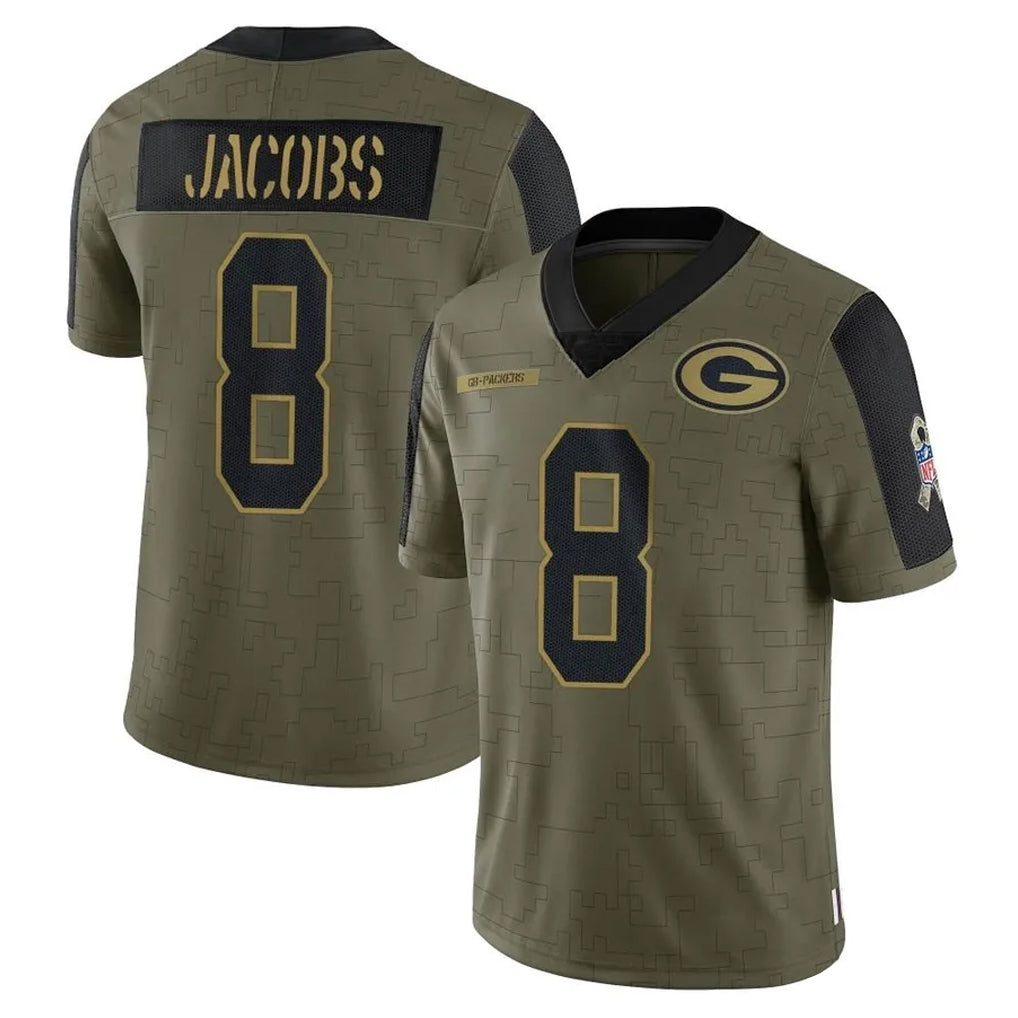 Elroe GB.Packers #8 Josh Jacobs Player Olive Salute To Service Limited Game Stitched Jerseys