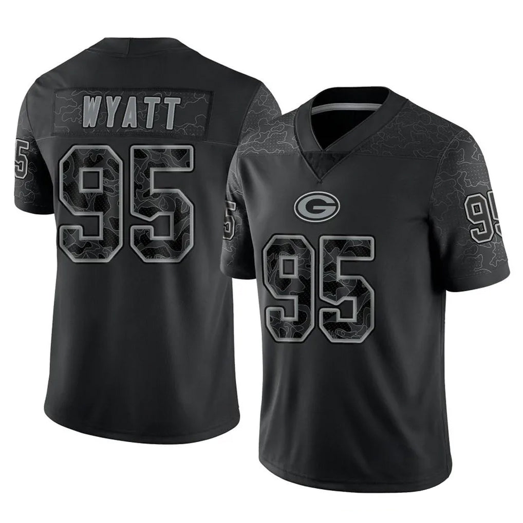 Elroe GB.Packers #95 Devonte Wyatt Player Black Reflective Limited Home Game Stitched Jerseys