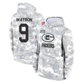 Elroe GB.Packers #9 Christian Watson Player Arctic Camo Salute to Service Hoodies Limited Game Stitched Jerseys