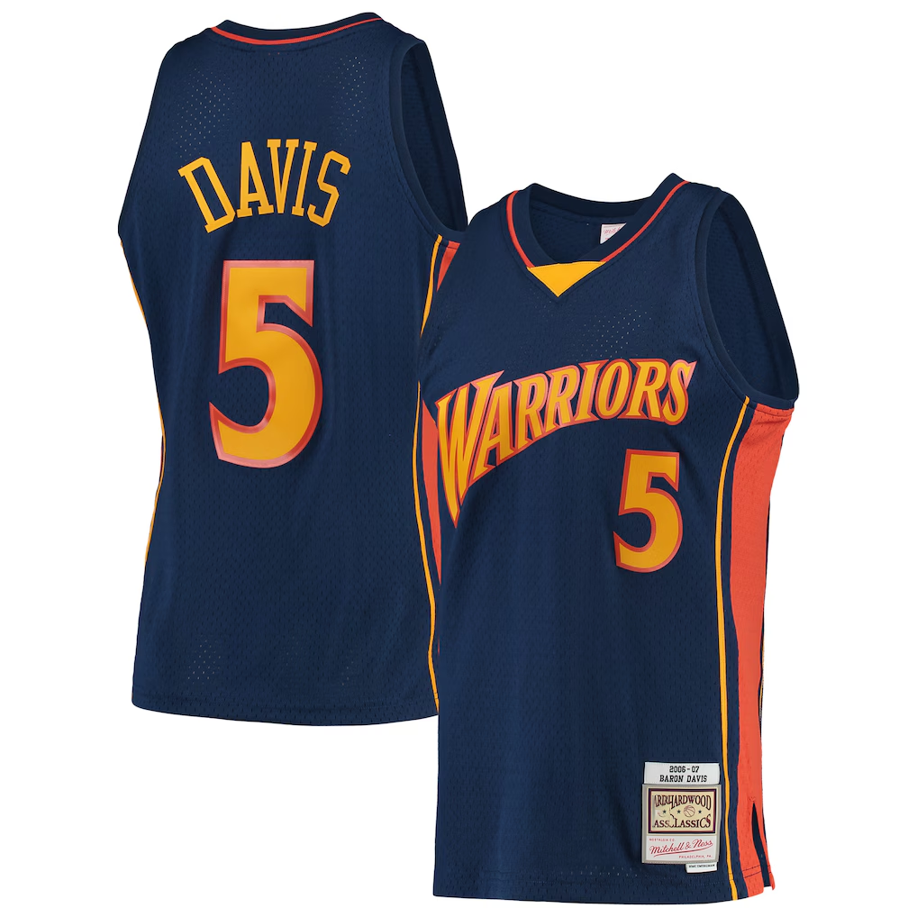Elroe G.State Warriors #5 Baron Davis Mitchell & Ness Navy 200607 Hardwood Classics Swingman Jerseys