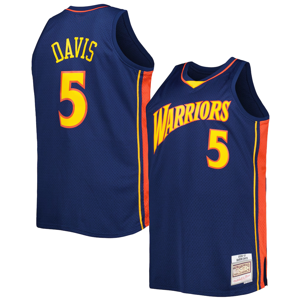 Elroe G.State Warriors #5 Baron Davis Mitchell & Ness Navy Big & Tall Hardwood Classics 200607 Swingman Jerseys