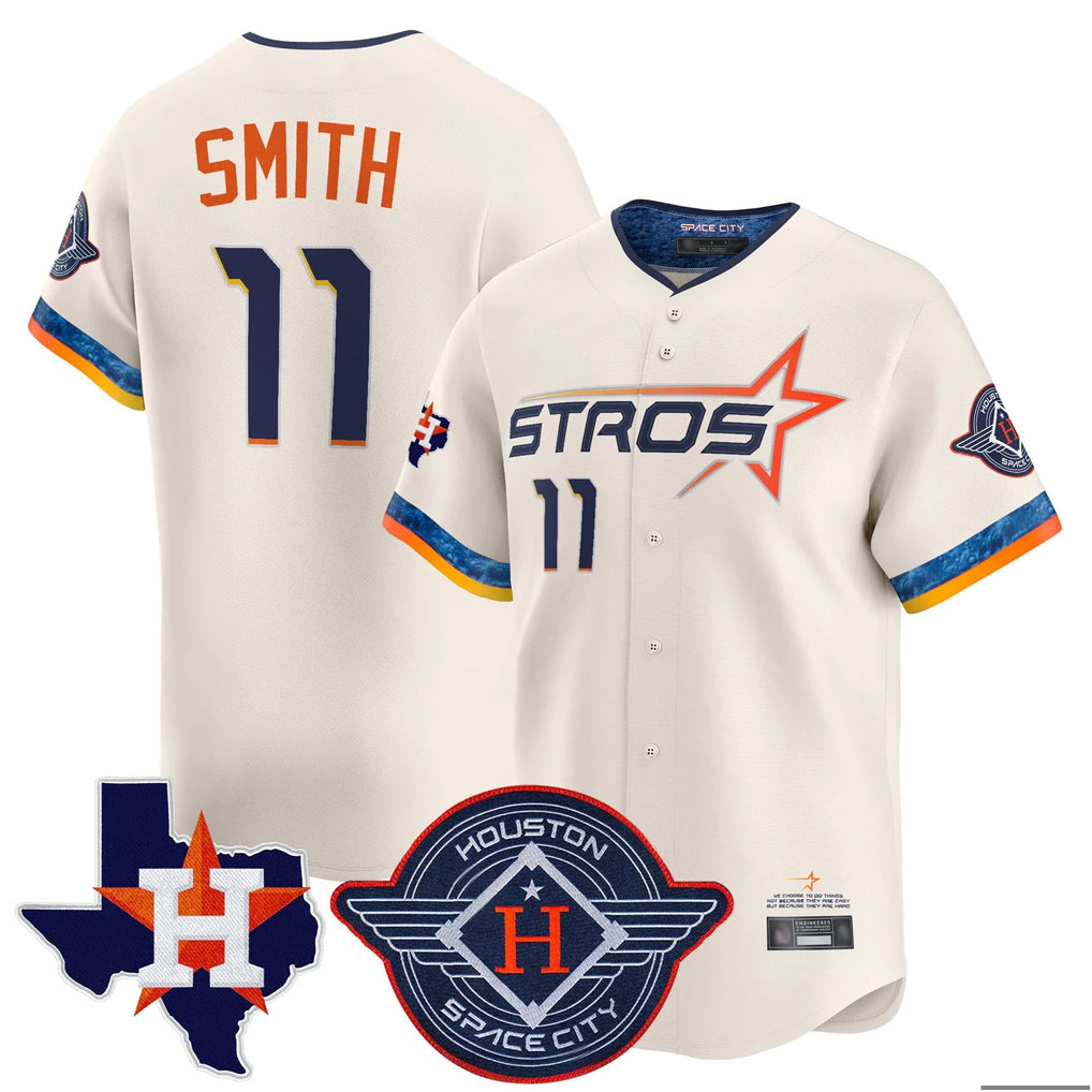 Elroe H.Astros #11 Cam Smith Player Cream City Connect Texas Patch Vapor Premier Limited Home Stitched Jerseys