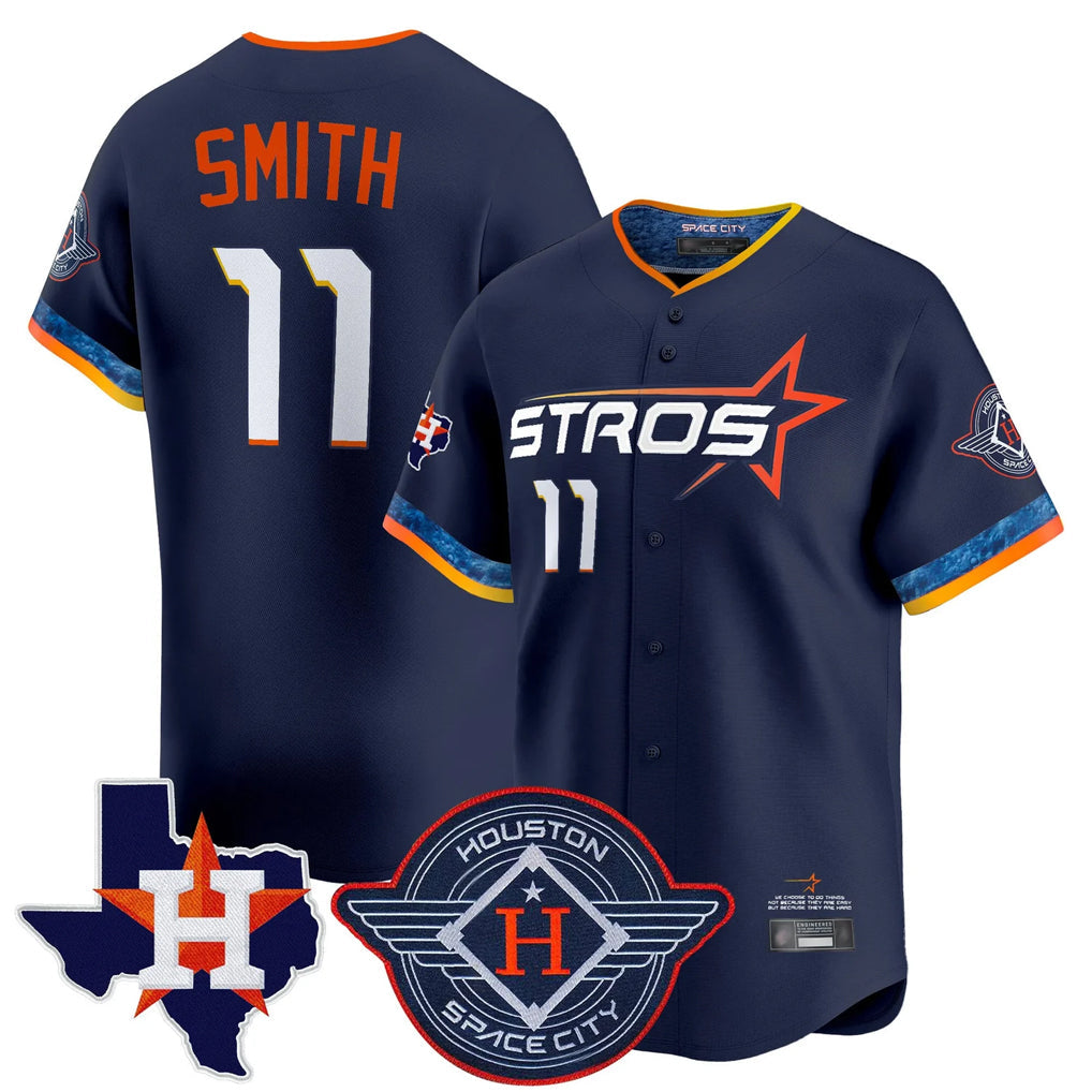 Elroe H.Astros #11 Cam Smith Player Navy City Connect Texas Patch Vapor Premier Limited Home Stitched Jerseys