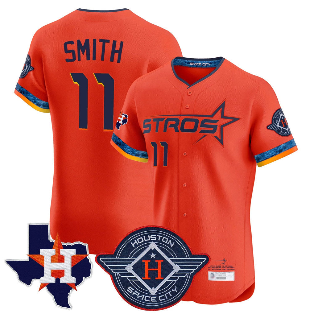 Elroe H.Astros #11 Cam Smith Player Orange City Connect Texas Patch Vapor Premier Limited Elite Home Stitched Jerseys