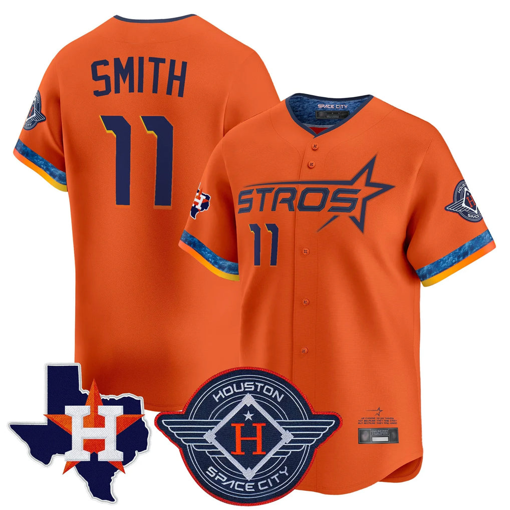 Elroe H.Astros #11 Cam Smith Player Orange City Connect Texas Patch Vapor Premier Limited Home Stitched Jerseys