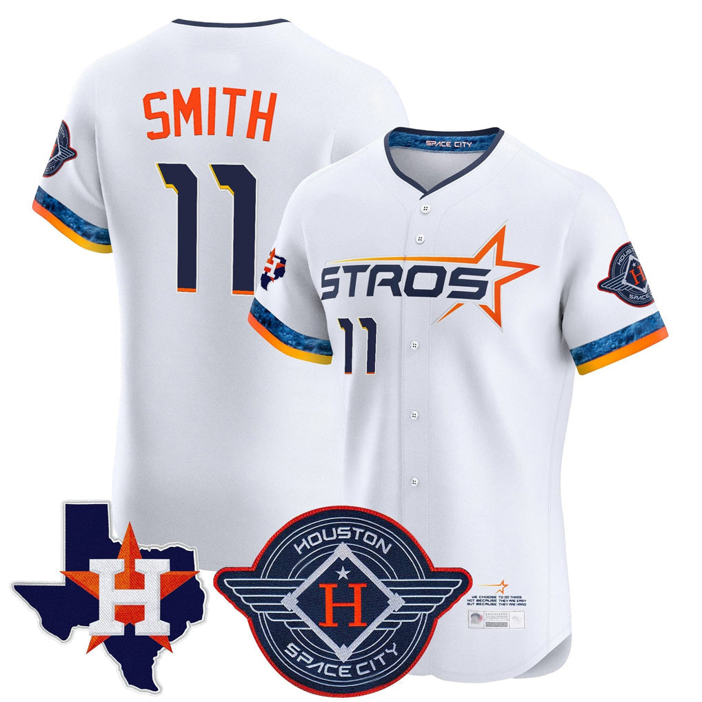 Elroe H.Astros #11 Cam Smith Player White City Connect Texas Patch Vapor Premier Limited Elite Home Stitched Jerseys