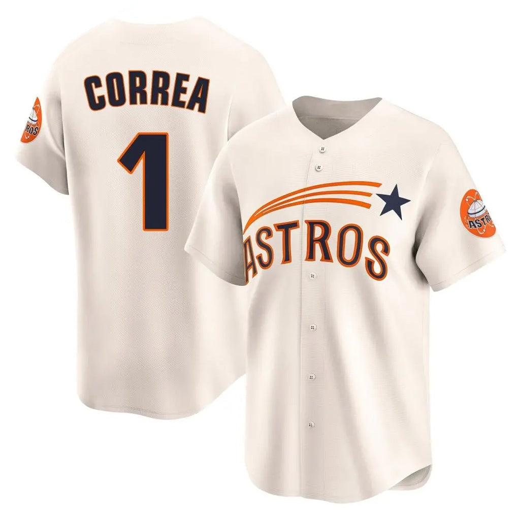 Elroe H.Astros #1 Carlos Correa Player Cream Throwback Cooperstown Collection Limited Stitched Jerseys