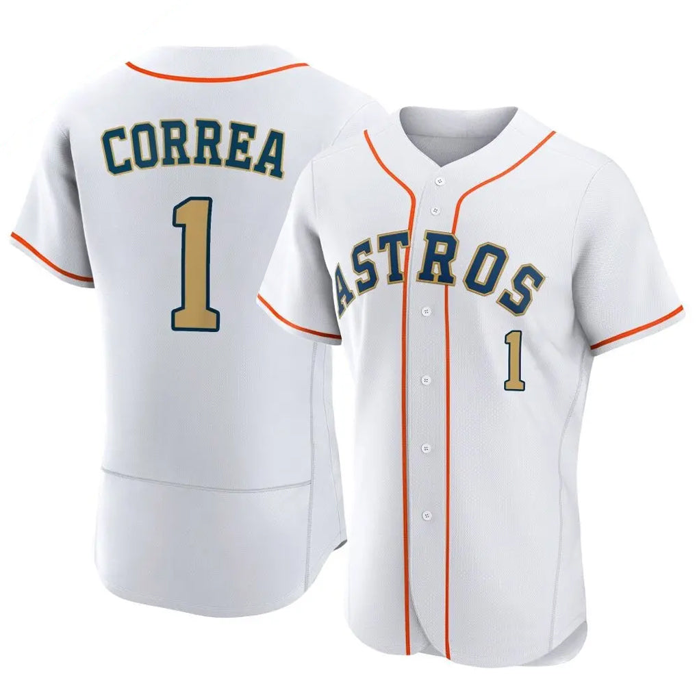 Elroe H.Astros #1 Carlos Correa Player Gold Collection Limited Elite Home Stitched Jerseys