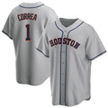 Elroe H.Astros #1 Carlos Correa Player Gray Home Game Stitched Jerseys