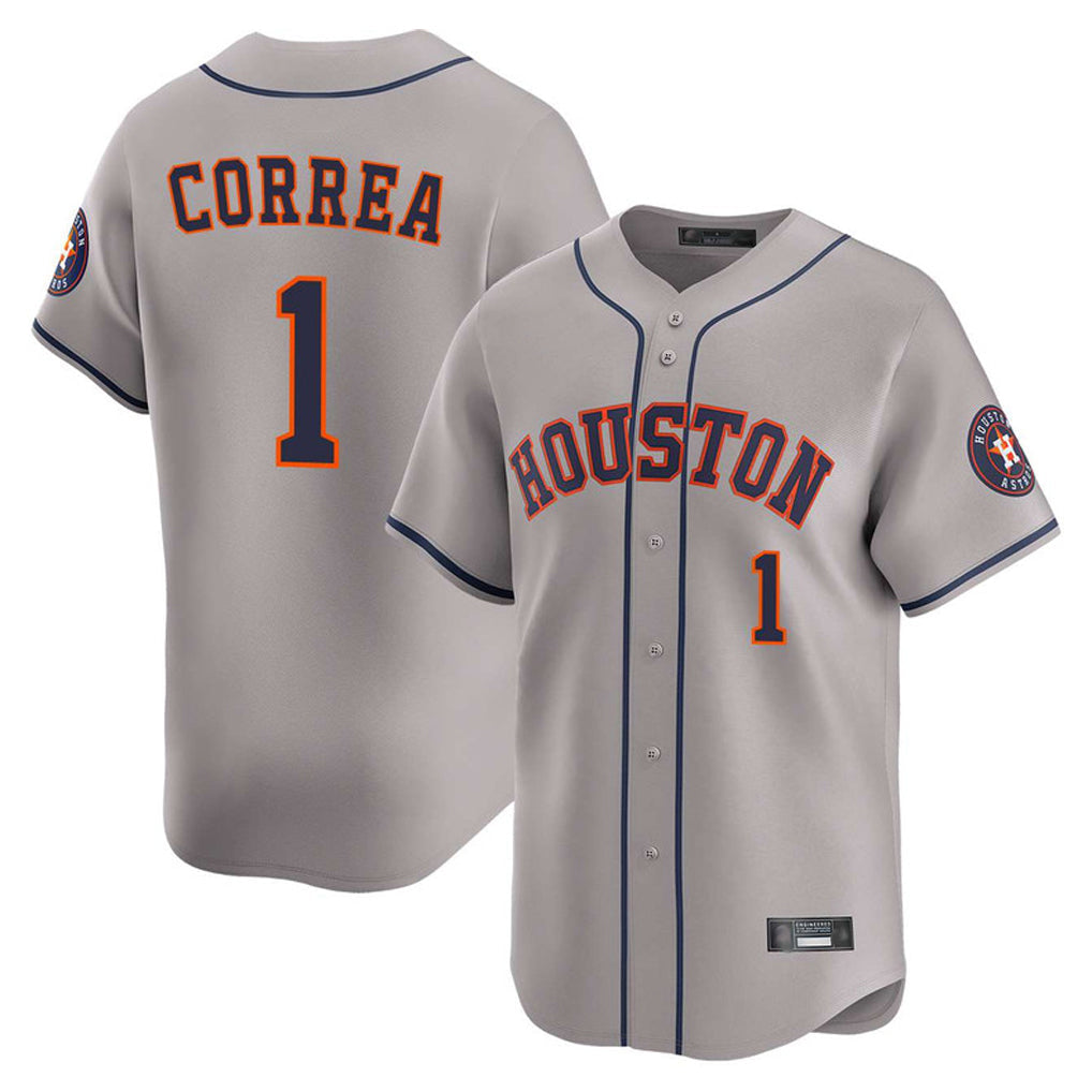 Elroe H.Astros #1 Carlos Correa Player Gray Home Limited Stitched Jerseys
