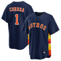 Elroe H.Astros #1 Carlos Correa Player Navy Home Game Stitched Jerseys