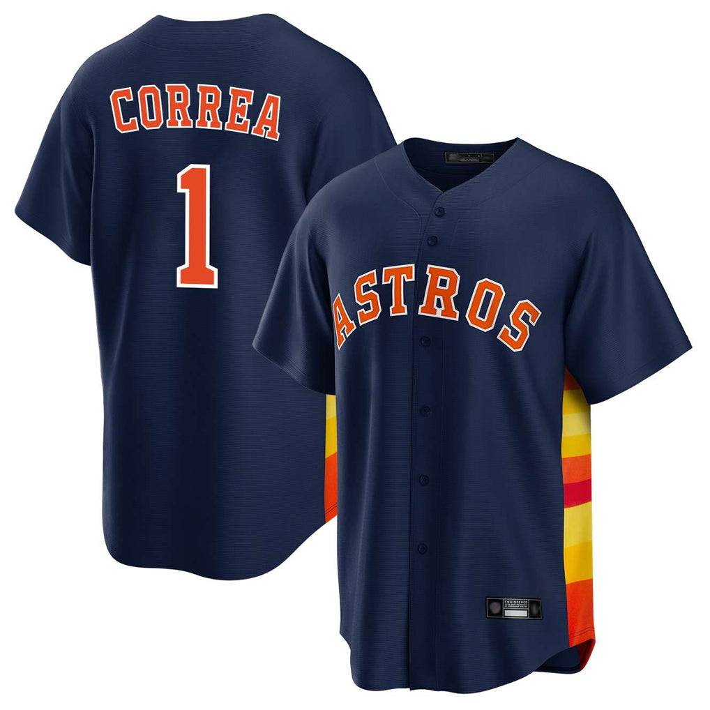 Elroe H.Astros #1 Carlos Correa Player Navy Home Game Stitched Jerseys
