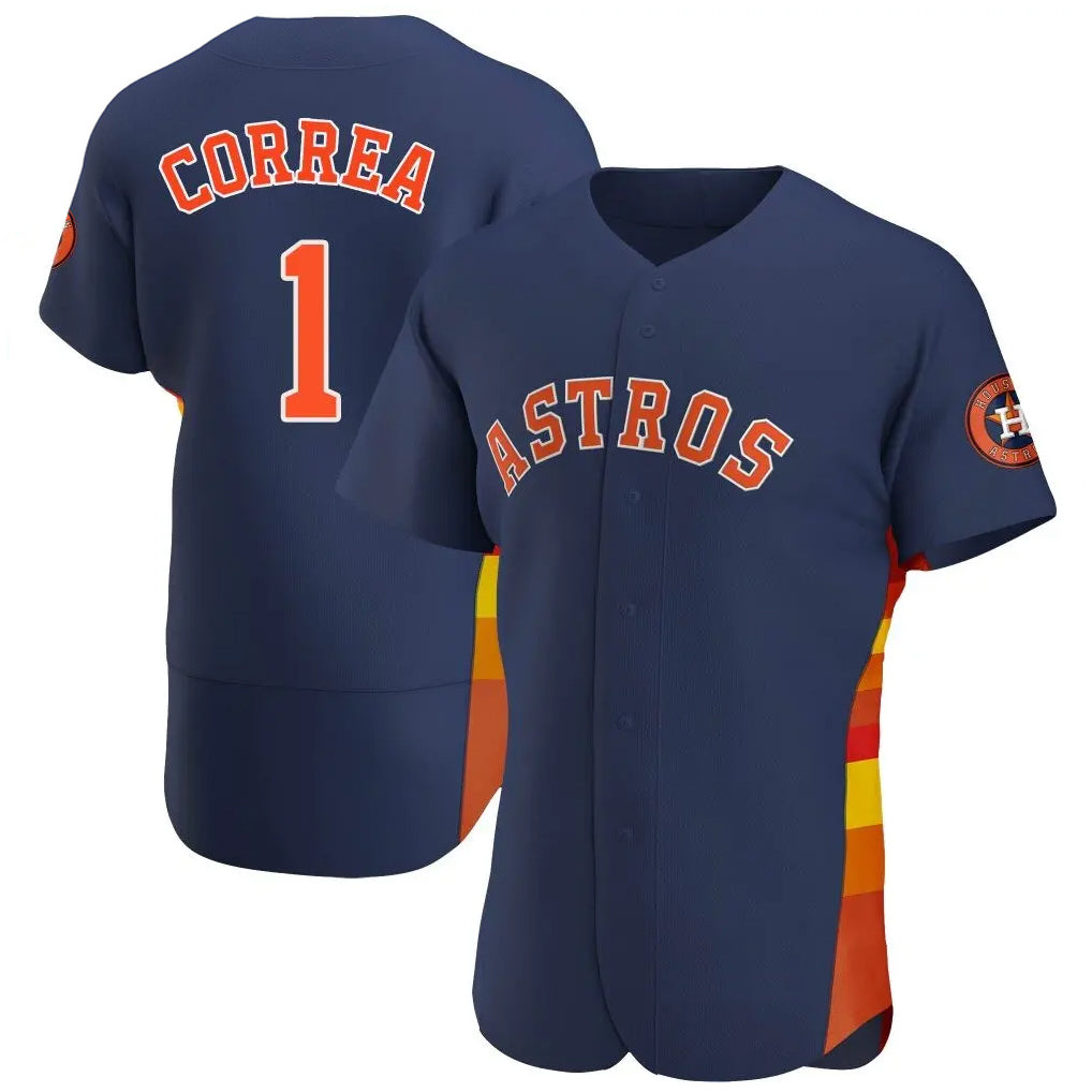 Elroe H.Astros #1 Carlos Correa Player Navy Home Limited Elite Stitched Jerseys