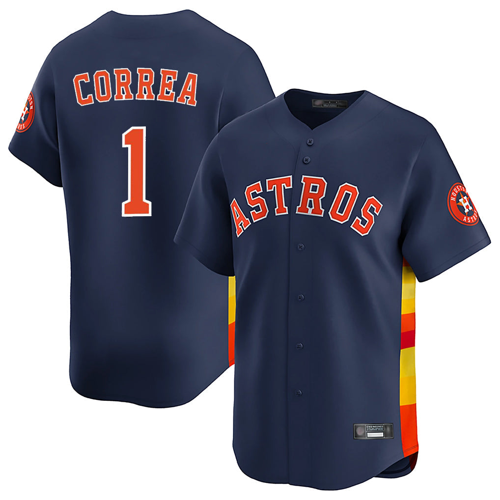 Elroe H.Astros #1 Carlos Correa Player Navy Home Limited Stitched Jerseys