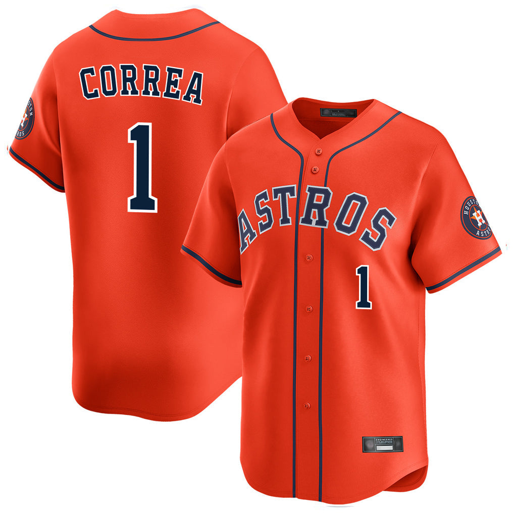 Elroe H.Astros #1 Carlos Correa Player Orange Home Limited Stitched Jerseys
