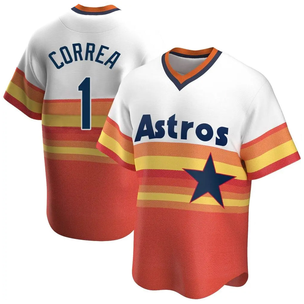 Elroe H.Astros #1 Carlos Correa Player Rainbow Cooperstown Collection T-shirt Stitched Jerseys