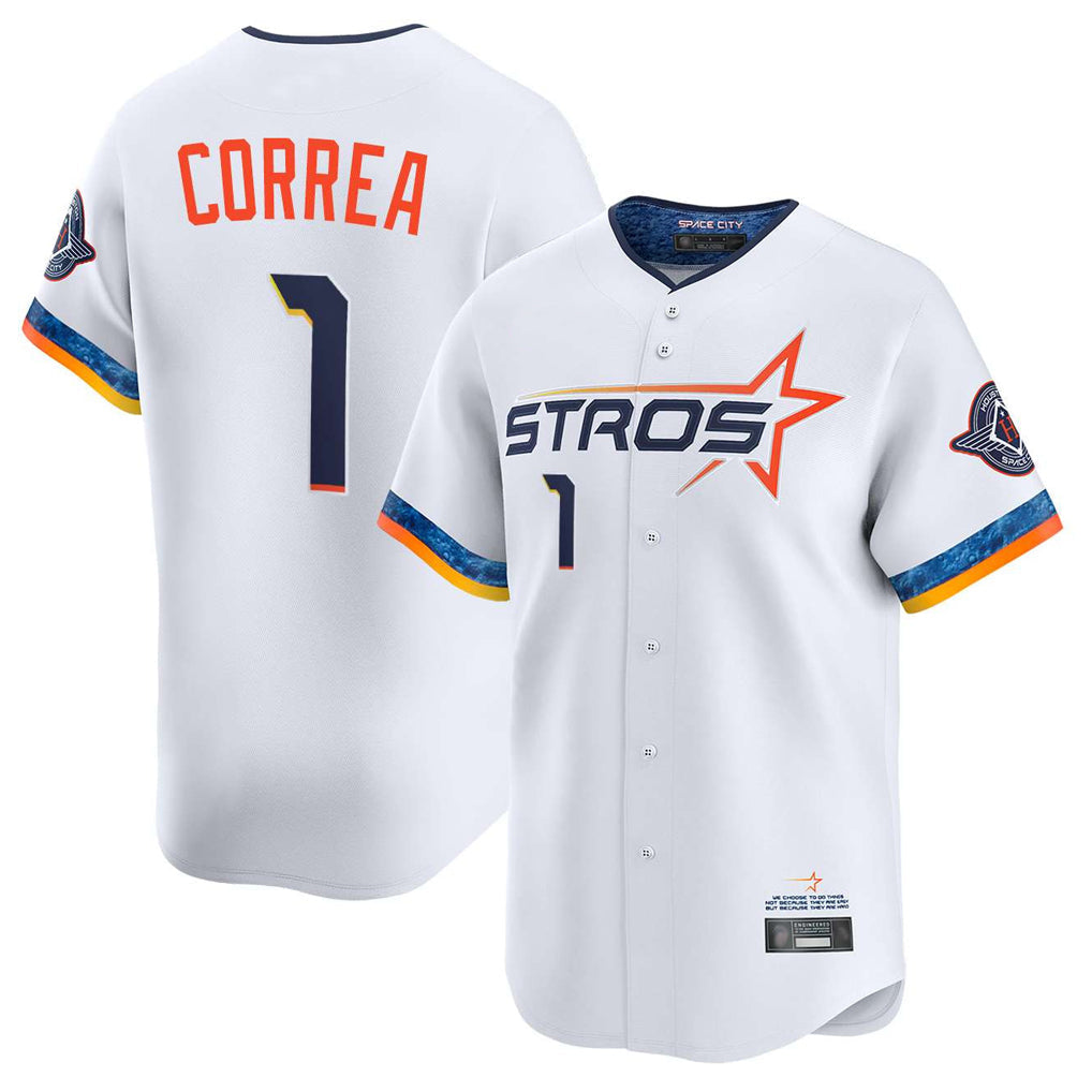 Elroe H.Astros #1 Carlos Correa Player White City Connect Limited Home Stitched Jerseys