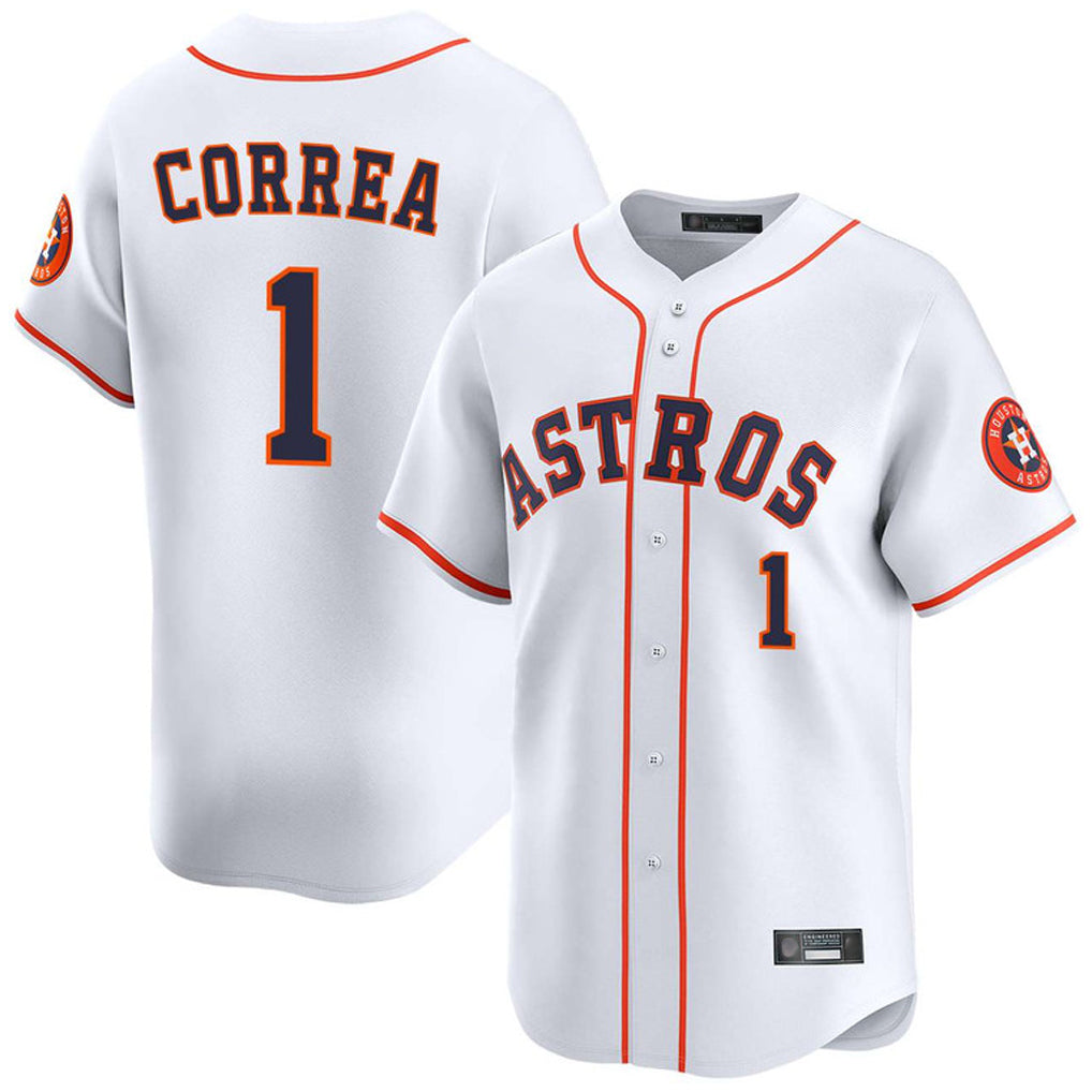 Elroe H.Astros #1 Carlos Correa Player White Home Limited Stitched Jerseys
