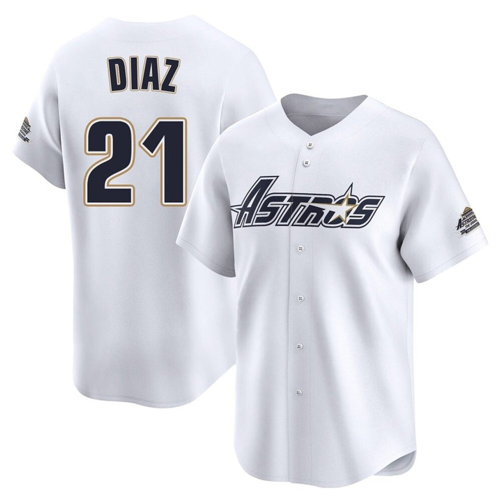 Elroe H.Astros #21 Yainer Diaz Player White Throwback Cooperstown Collection Limited Stitched Jerseys