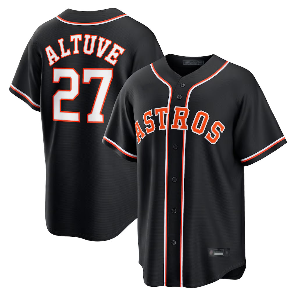 Elroe H.Astros #27 Jose Altuve Player Black Fashion Out Home Game Stitched Jerseys