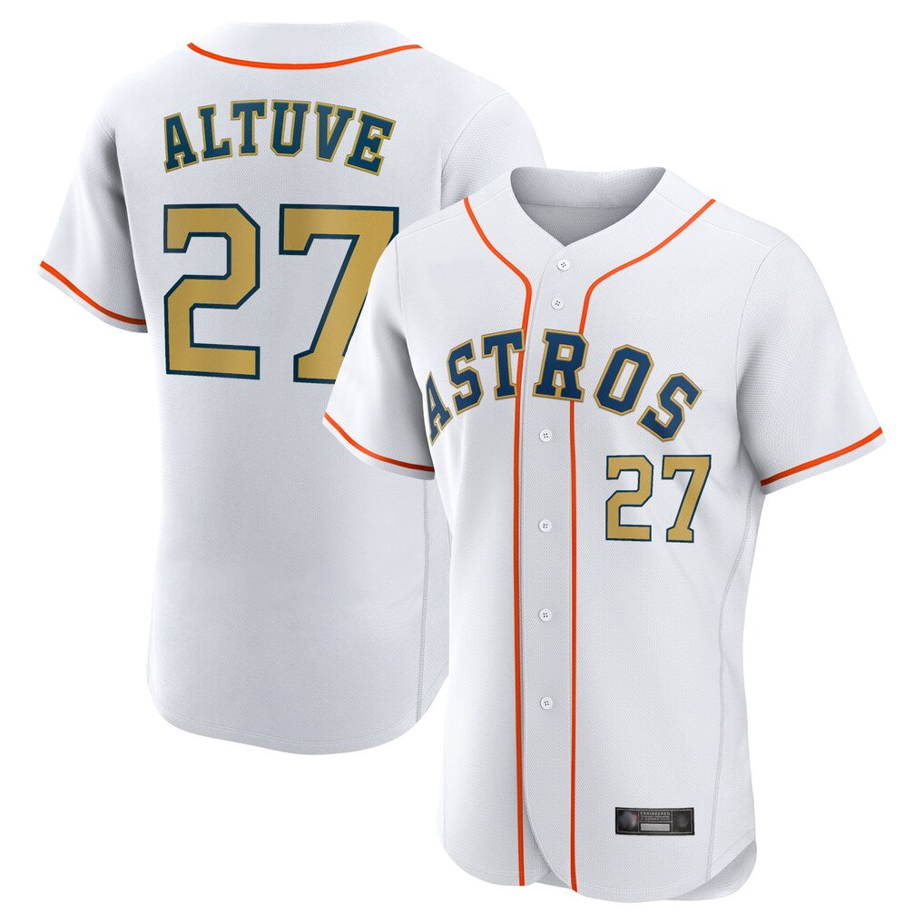 Elroe H.Astros #27 Jose Altuve Player Gold Collection Limited Elite Home Stitched Jerseys