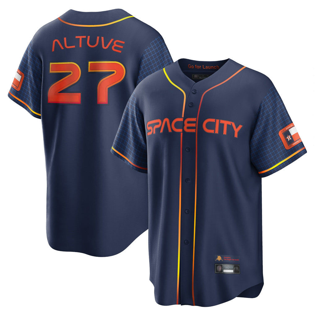 Elroe H.Astros #27 Jose Altuve Player Navy City Connect Home Game Stitched Jerseys
