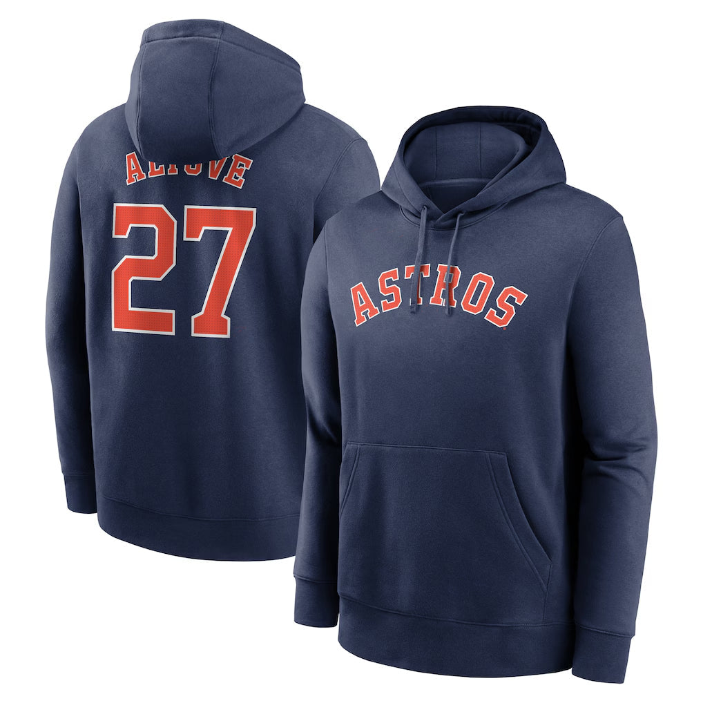 Elroe H.Astros #27 Jose Altuve Player Navy Club Fleece Pullover Hoodie Stitched Jerseys