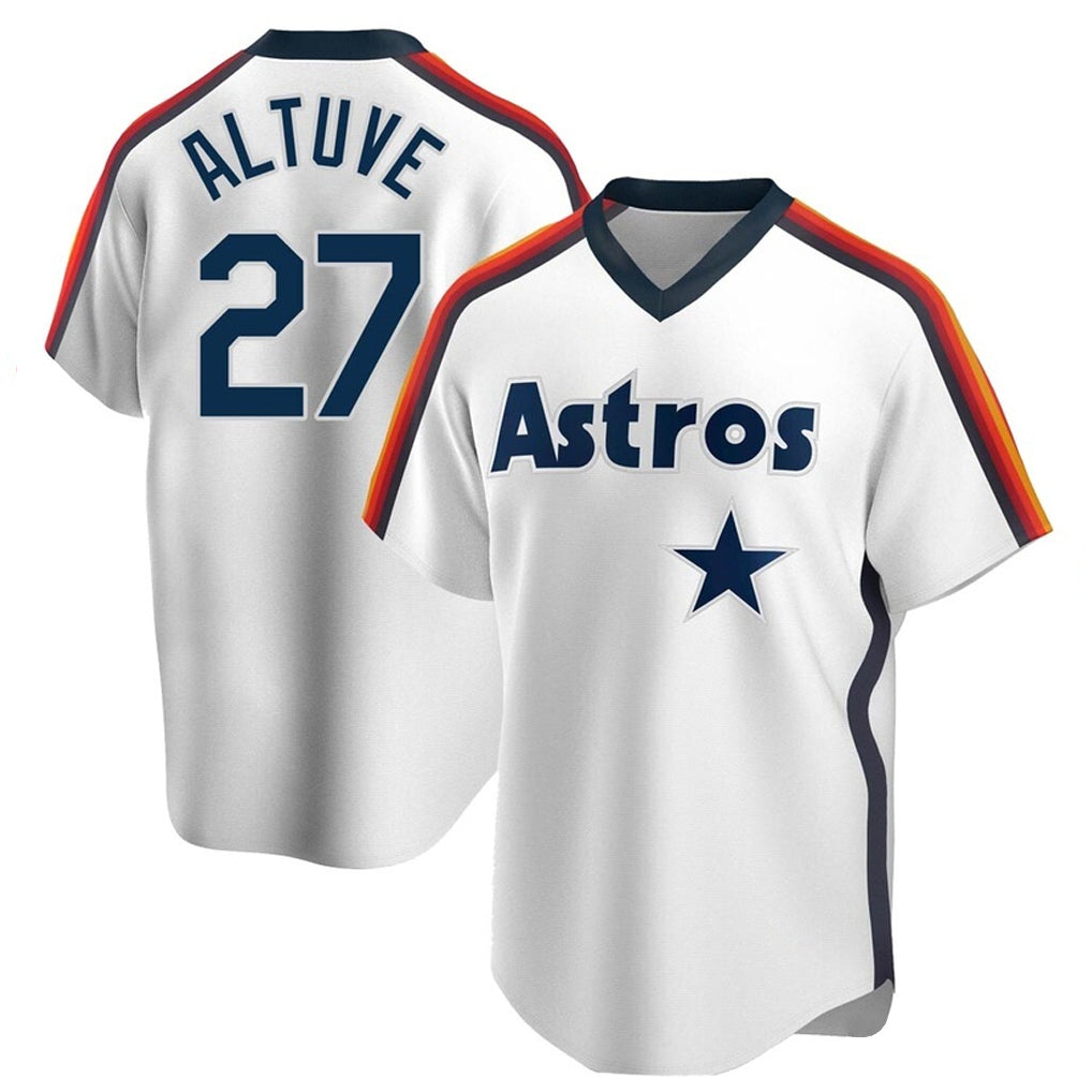 Elroe H.Astros #27 Jose Altuve Player White Cooperstown Collection T-shirt Stitched Jerseys