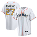Elroe H.Astros #27 Jose Altuve Player White Gold Collection Game Home Stitched Jerseys
